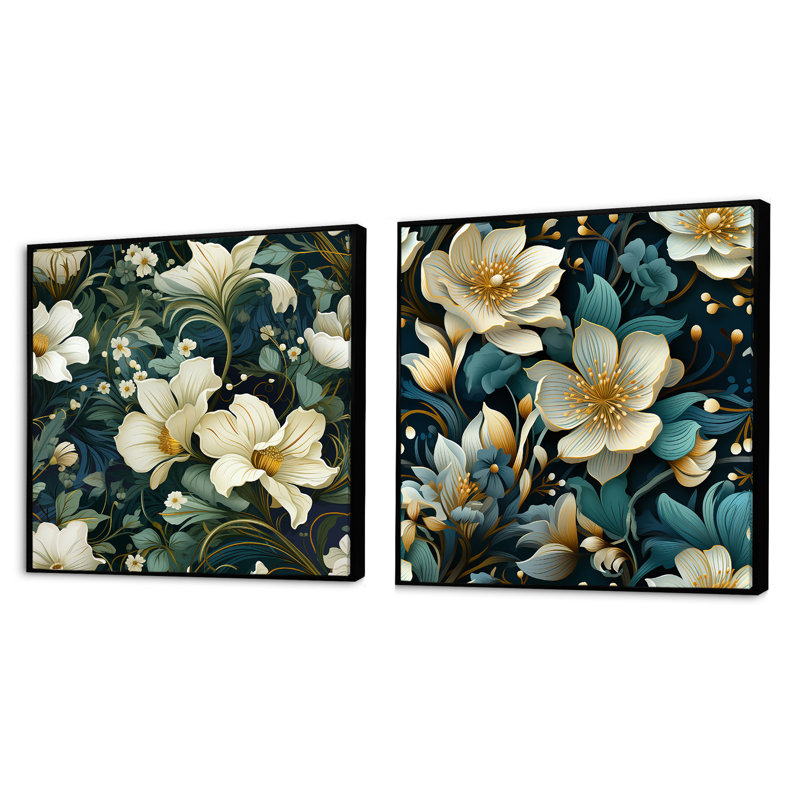 Boularderie - Floral Square Collage Set Of 2, Black Floater Framed, 16" H x 33" W