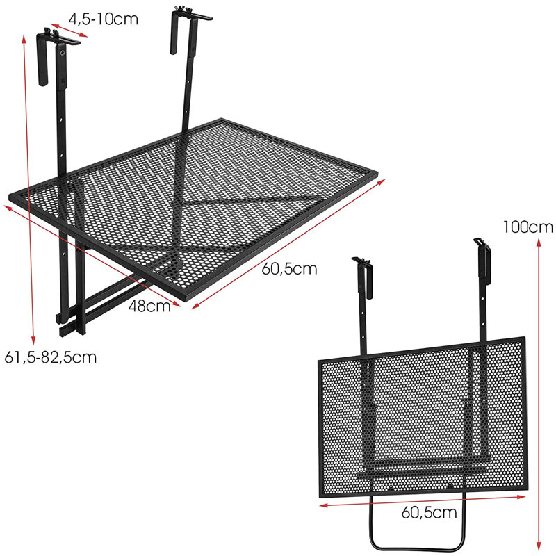 Valatie Rectangular Metal Folding Outdoor Balcony Table , 60.5cm cm W 10cm cm D