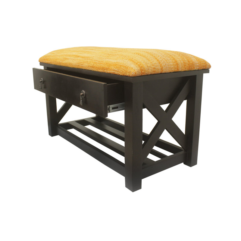Banc de rangement rembourré avec tiroirs et tablettes