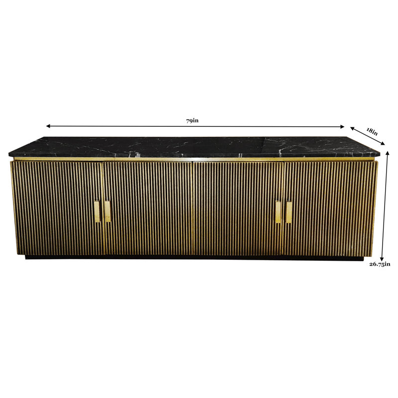  79in Large Brass Cabinet with Marble Top