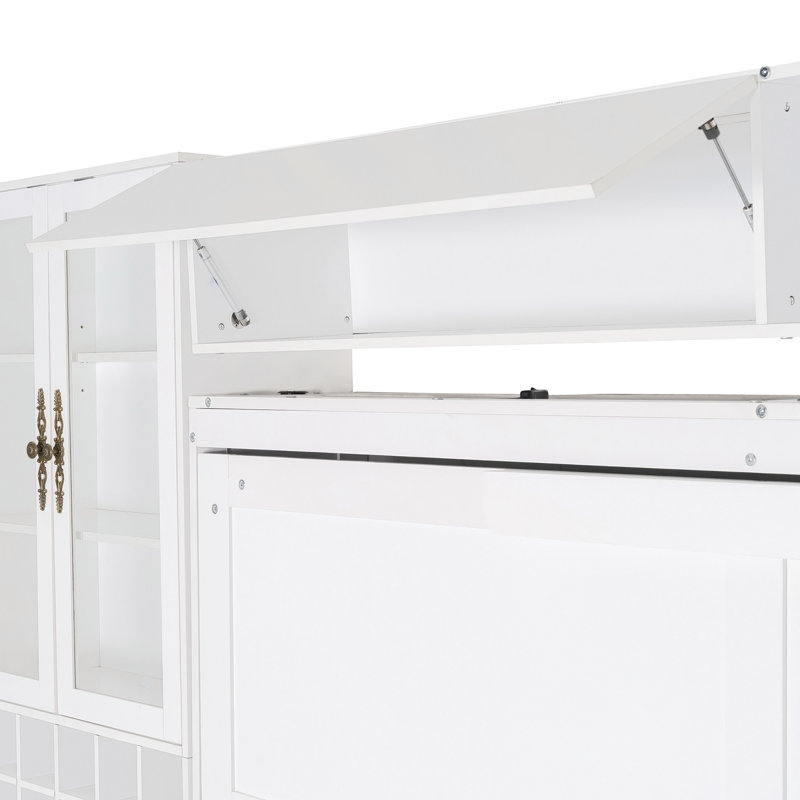 Lit escamotable, lit escamotable avec canapé, tablettes USB et lumière, White/Beige