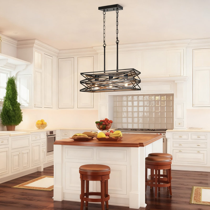 Lustre de style maison de campagne avec éclairage en bois rétro à 3 lumières pour îlot de cuisine industriel, Trois lumières