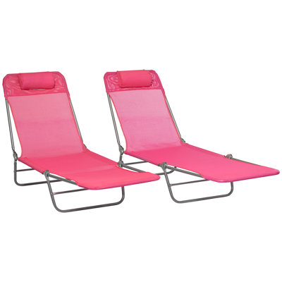 2 Piece Folding Chaise Lounge Chairs, Pool Sun Tanning Chairs, Outdoor Lounge Chairs with 6-Position Reclining Back, Breathable Mesh Seat, Headrest