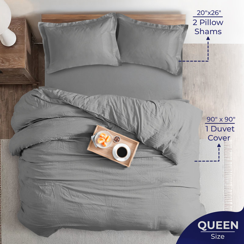 100% Cotton Sateen Weave Solid Duvet Cover Set - Includes 1 Duvet Cover & 2 Pillow Sham Set, Steel Gray