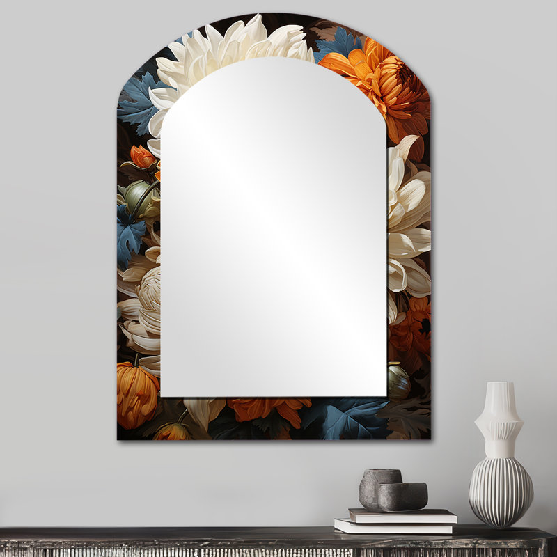 Chrysanthèmes automne or vitrines - miroir mural asymétrique unique, miroir de forme unique traditionnel, art imprimé en métal