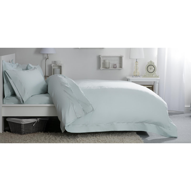 Cotton Solid Colour Duvet Cover Set with Pillowcases, Duck Egg, Super King Duvet Cover + 2 Standard Pillowcases