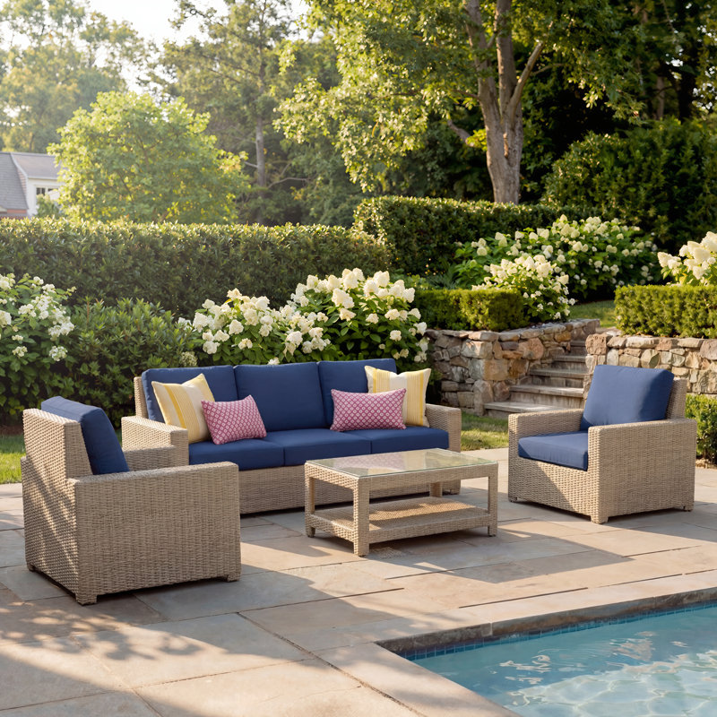 Henri Outdoor Patio Sofa Conversation Set With Sunbrella Cushions, Canvas Navy