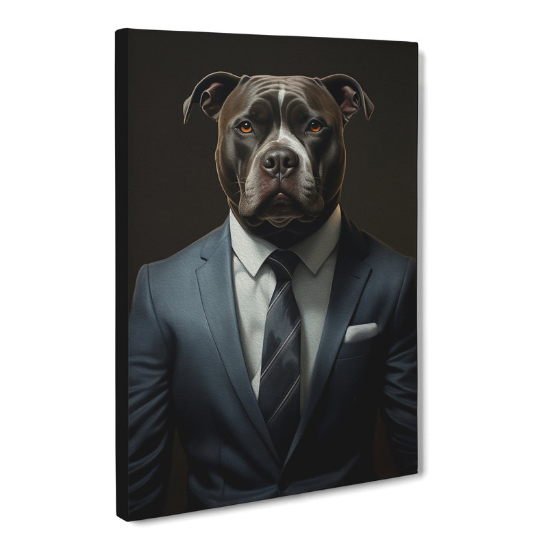 Staffordshire Bull Terrier in a Suit Painting No.5 - Wrapped Canvas, 50cm H x 35cm W x 3cm D
