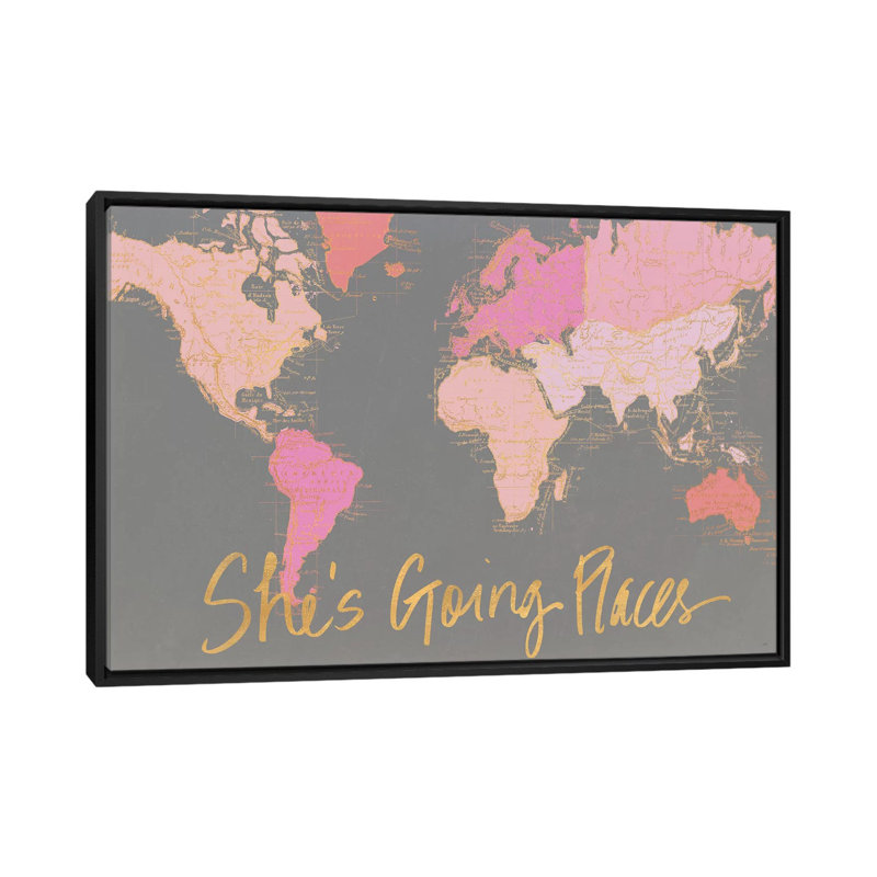Impression d’art graphique, "it’s going places" par Elizabeth Medley, Toile avec cadre noir, Pas de tapis