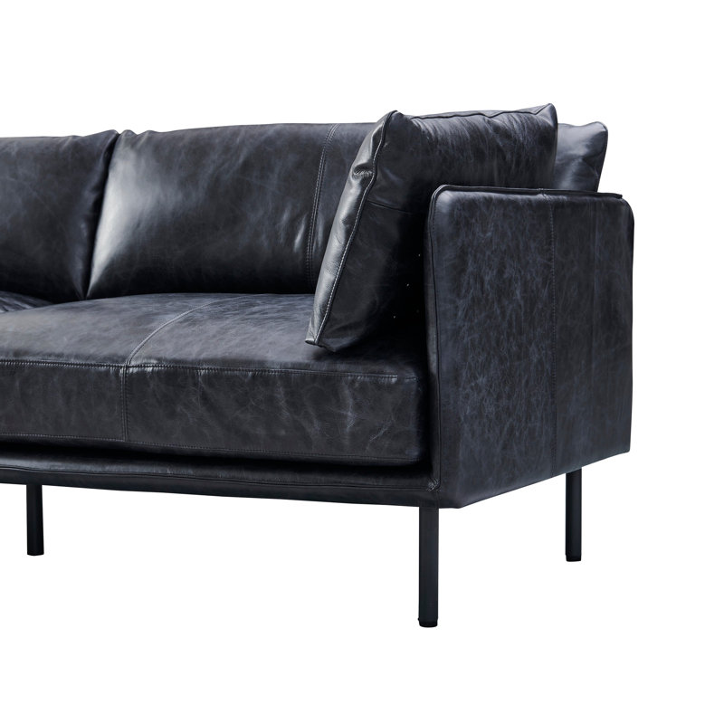 84'' Genuine Leather Tuxedo Arm Sofa, Slate Genuine Leather