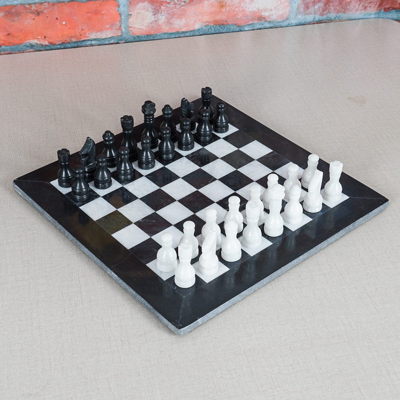 RADICALn Handmade 15'' L Stone Chess Game Set, Black/White