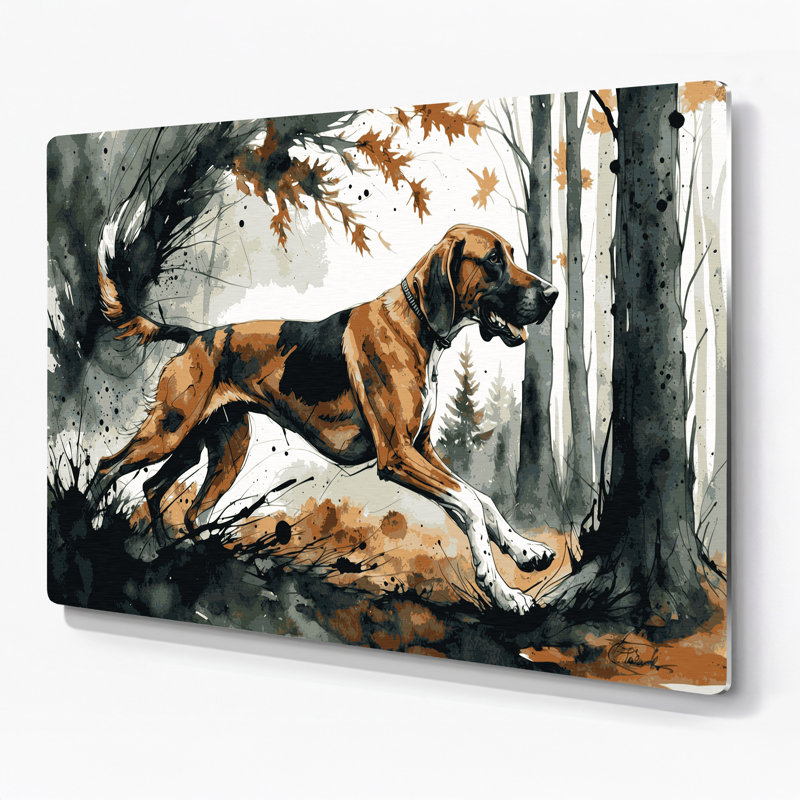 «Dogs Treeing Walker Coonhound», art mural en métal gris, H 11 po x l 14 po