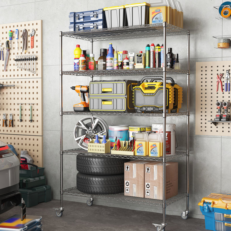 Tablette réglable en métal avec roulettes 47 po x l 24 po x 72 po - pour garde-manger, garage, cuisine, buanderie, tablettes à 5 niveaux et roulettes 45,98 po x 23,47 po 71,75 po, rangement pour garde-manger robuste