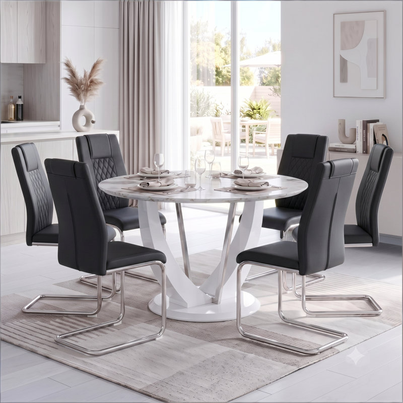 Ensemble de table de salle à manger 47,2 "pour 6 personnes, table de cuisine moderne et chaises, 7 pièces : table, 6 chaises