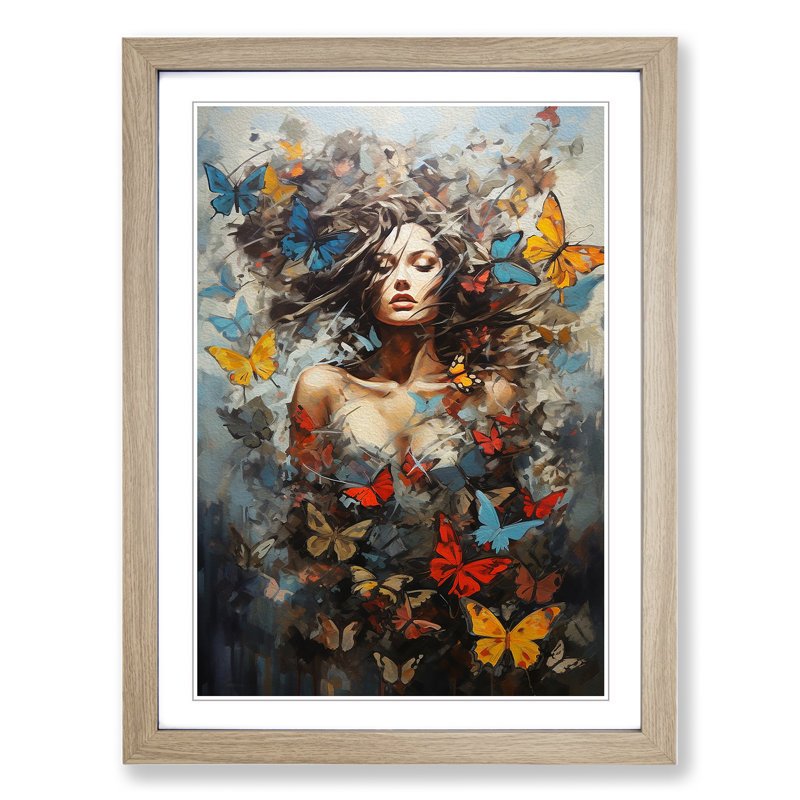 Butterfly Contemporary No.2 - Framed Print, 46cm H x 34cm W x 2cm D, Oak Framed