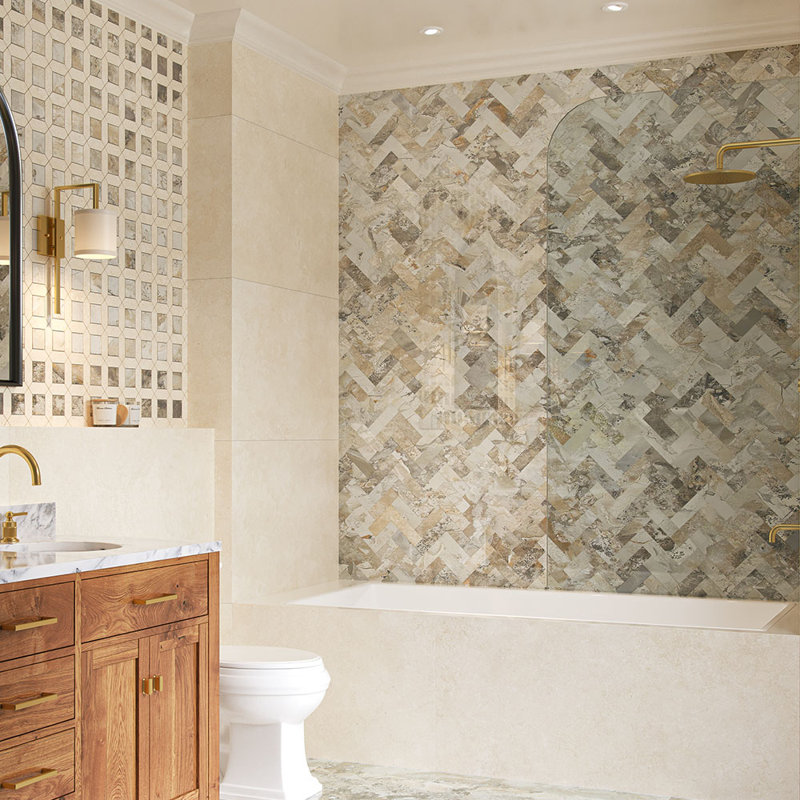 Marbre de Vienne mosaïque à chevrons 2 x 6 Ambre
