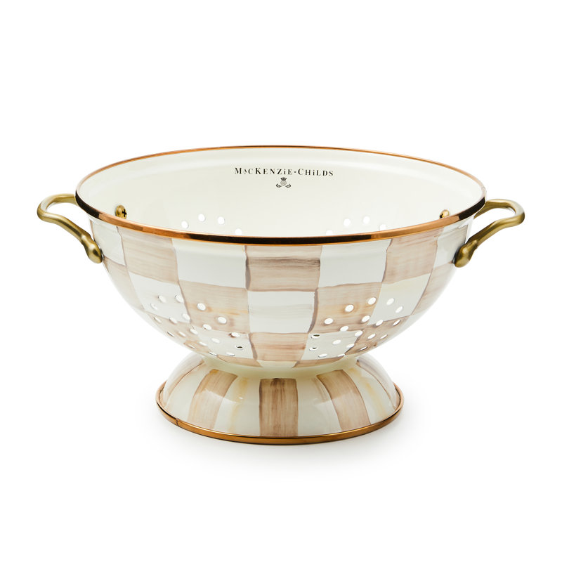 Mocha Check Small Colander, 5" H x 11.5" W x 9.5" D