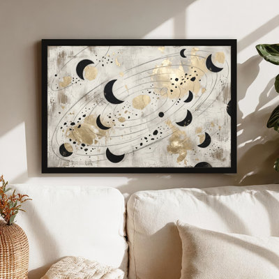 Art mural sur toile noir encadré pour le salon, la chambre à coucher, le bureau ou le vestibule - Décoration murale décorative avec phases de lune