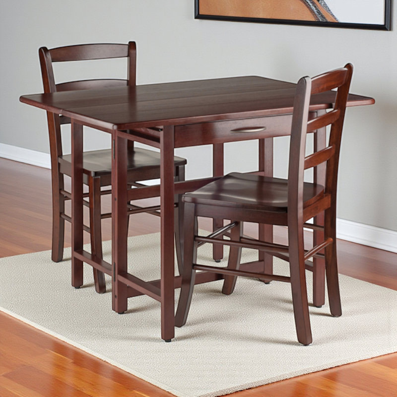 Marlar 3-Pc Drop Leaf Solid Wood Dining Set in Brown, 34.7'' H X 16.6'' W X 18.34"D