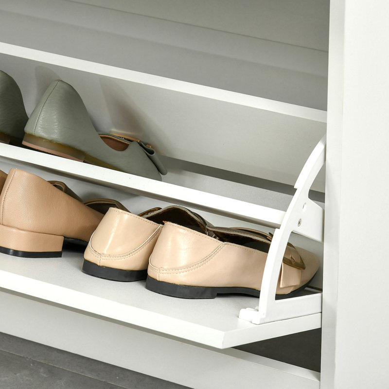 Étagère à chaussures à 3 tiroirs avec 2 portes rabattables, étagère de rangement réglable pour 16 paires de chaussures