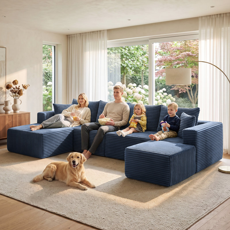Canapé modulaire en L Boneless, Blue Corduroy, Left Hand Facing