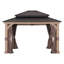 Pavillon de jardin en bois 11 x 13 avec double toit en acier, filets et rideaux - cèdre vieilli Sunjoy