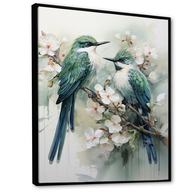 «Ayondela Bird Serenade Of Feathers I», reproduction sur toile, H 32 po x l 16 po x P 1 po, Cadre flottant noir