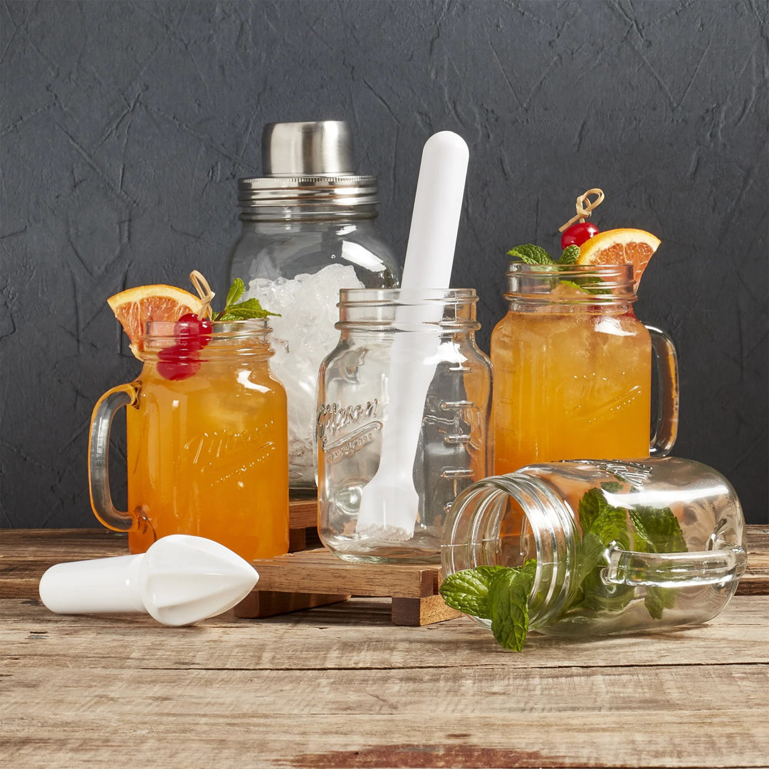 Mason Craft & More 7 Piece Glass Drinkware Bar Set, Cocktail Shaker, Drinking Jars, Muddler Mason Craft & More