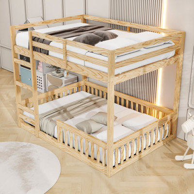 Full Over Full Wooden Bunk Bed With Guardrails