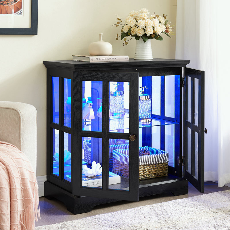 Grande armoire d'appoint avec porte en verre, Noir