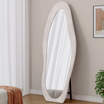 Miroir pleine grandeur 63 po x 24 po, cadre en bois enveloppé de flanelle, verre trempé incassable, miroir mural ou sur pied pour chambre à coucher, salon, vestiaire
