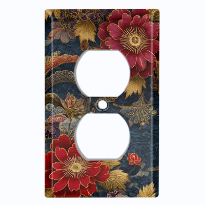 Couvercle de plaque d'interrupteur en métal; Rectangle 1 bande US standard - Fleurs de pivoines rouges élégantes