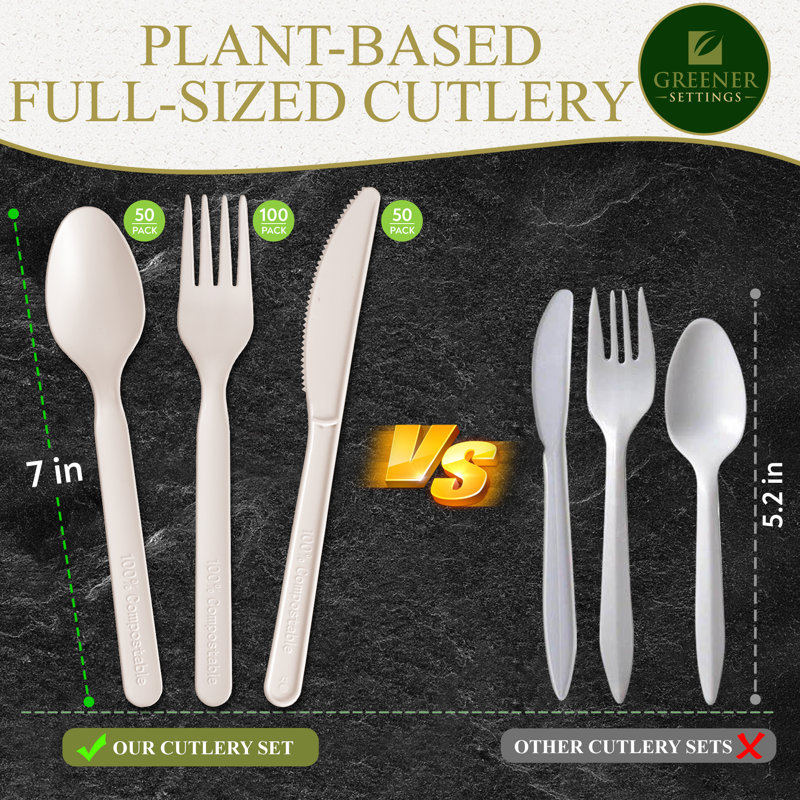200 Piece Compostable Disposable Flatware Silverware Set- 50 Settings (Set of 50)