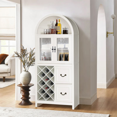 Arched Farmhouse Wine Cabinet With Refined Vintage Black Handles by Gracie Oaks