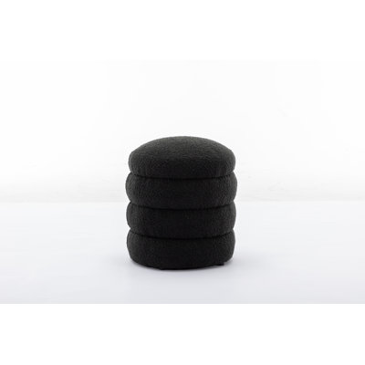 006-Soft Boucle  Round Ottoman Footrest Stool,Black