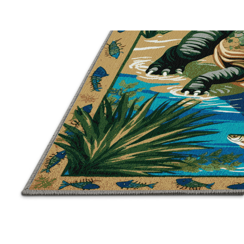 Tapis brun dinosaures lavable à la machine, Rond 6 pi