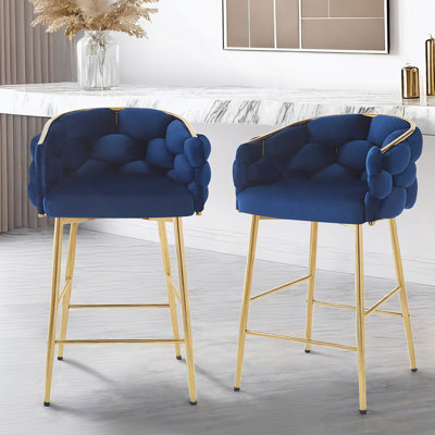 Set Of Two Modern Counter Stools With Iron Frame, Soft Back And Cushion, Footrest, Ideal For Kitchen, Bedroom Or Dining Room