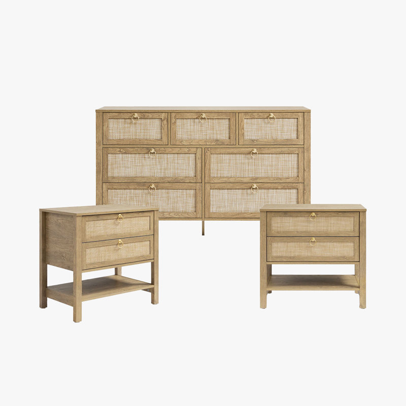 Ensemble de chambre à coucher 3 pièces Boho, Carbone cerise