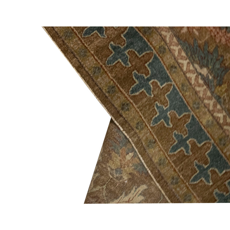 Tapis de couloir brun en laine noué à la main de conception unique 5 pi 3 po x 11 pi 8 po