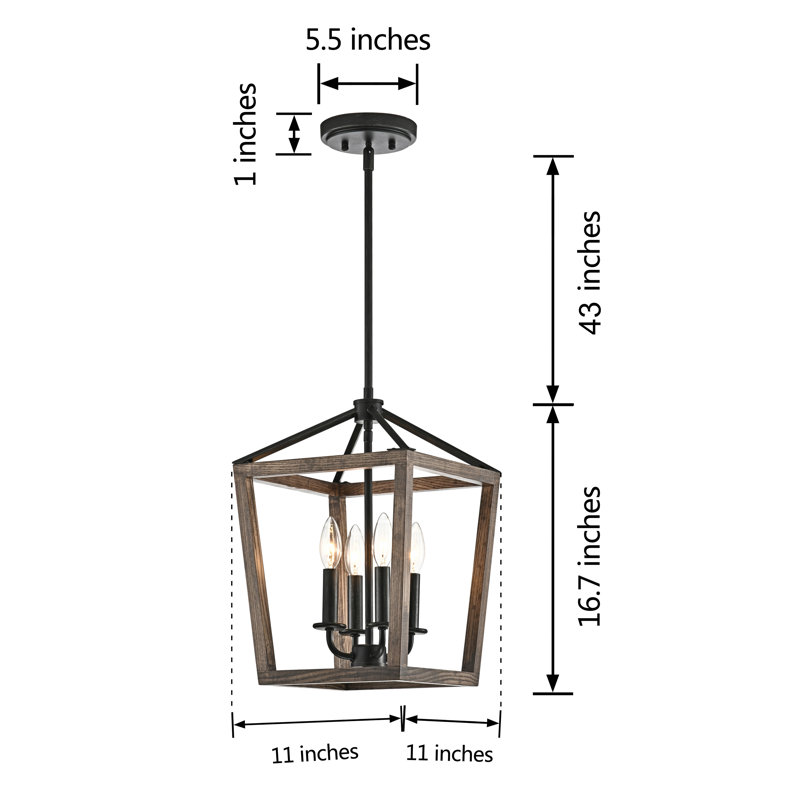 Isola 4 - Light 11" Antique Black Iron and Wood Lantern Square Chandelier