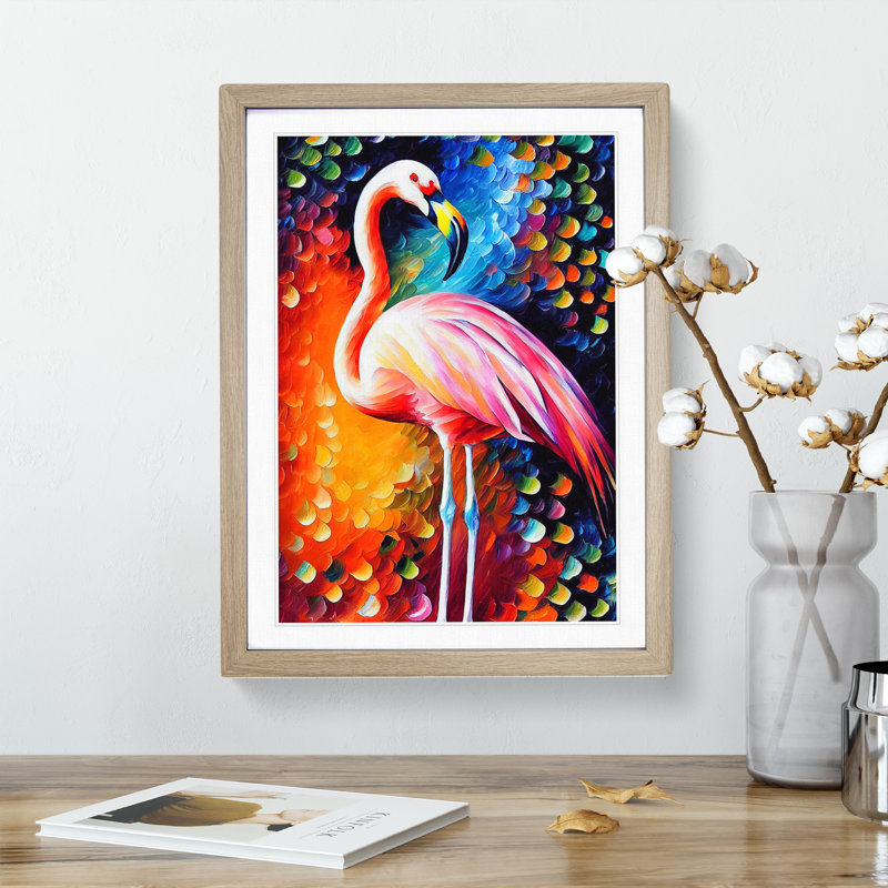 Flamingo Portrait No.3 - Framed Print, 34cm H x 25cm W x 2cm D, Oak