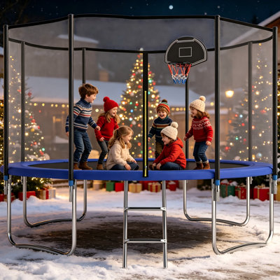 12FT Round Backyard Tranpoline with Safety Enclosure Net and T-Hook for Kids and Adults