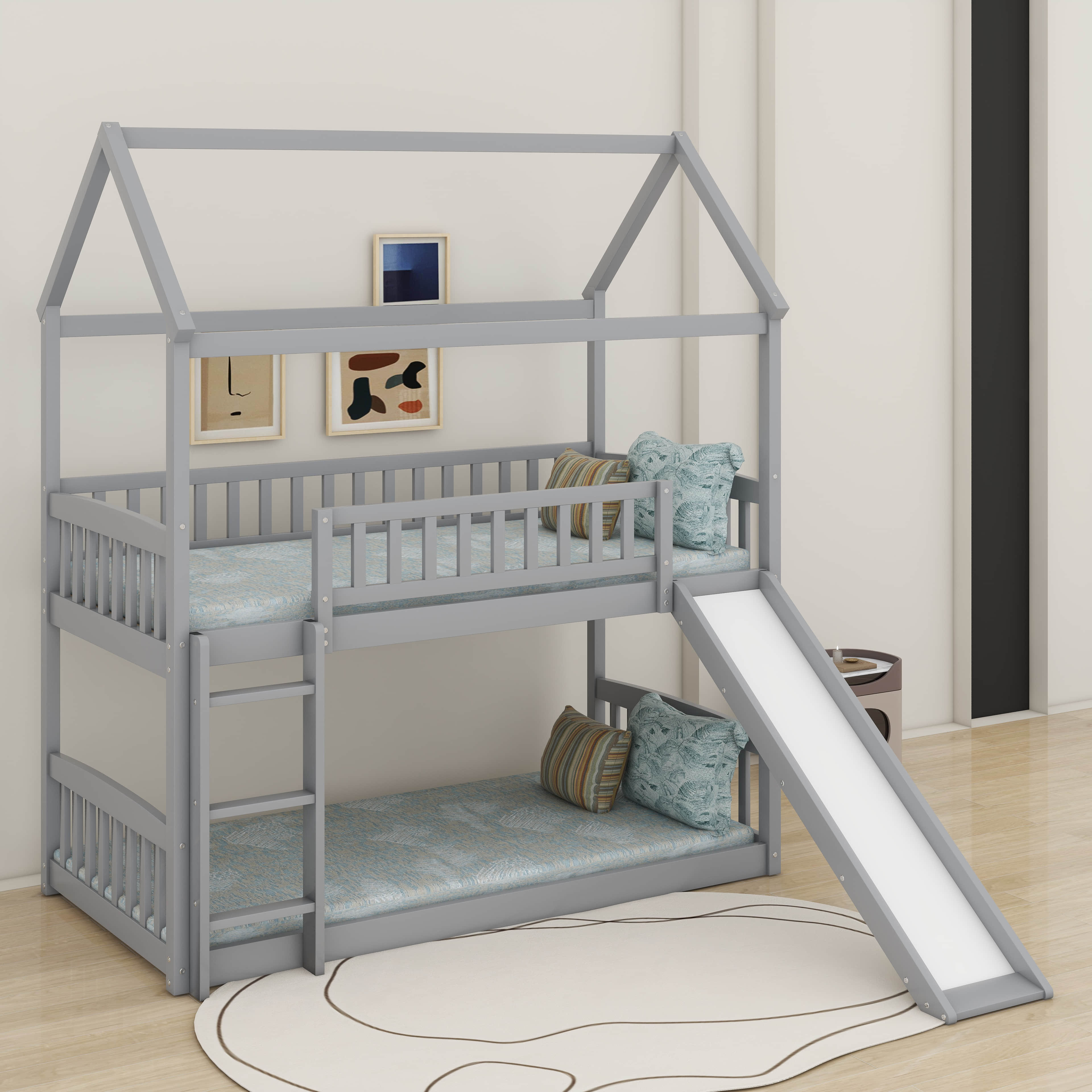 Harper Orchard Twin Over Twin Bunk Bed With Slide, House Bed With Slide ...