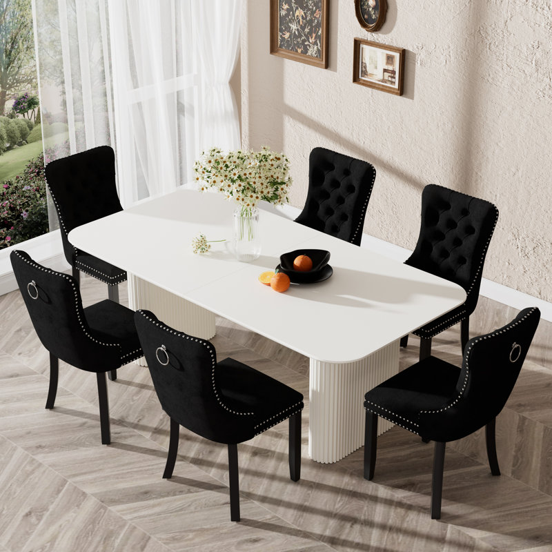 Ensemble de table de salle à manger en panneau de fibres à densité moyenne pour 4 à 6 personnes, Noir, 7