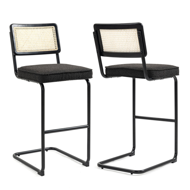 Avalyna Upholstered Counter Stool with Metal Frame, Black, Bar Stool (30” Seat Height), Black