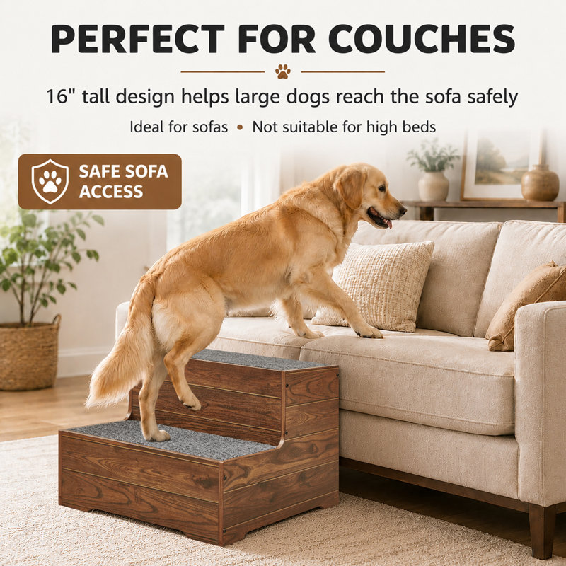 Escalier pour chiens de grande taille de 40 cm de haut, marches extra larges pour canapé.
