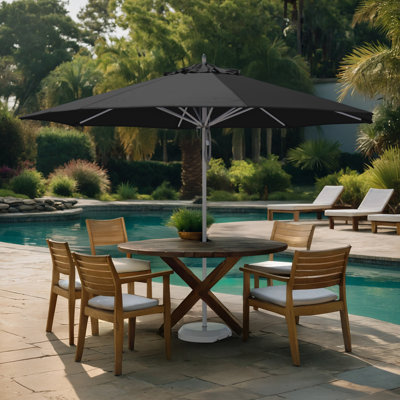Parasol de patio en aluminium blanc 11 pieds avec nervures en fibre de verre et poulie