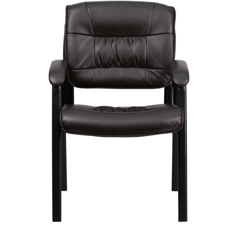 LeatherSoft Executive Side Reception Chair with Powder Coated Frame, Brown