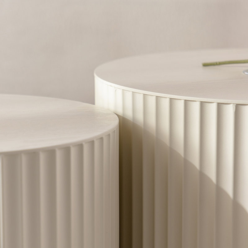 Tables gigognes beiges et blanches - Table de bout de salon Wave Stripe