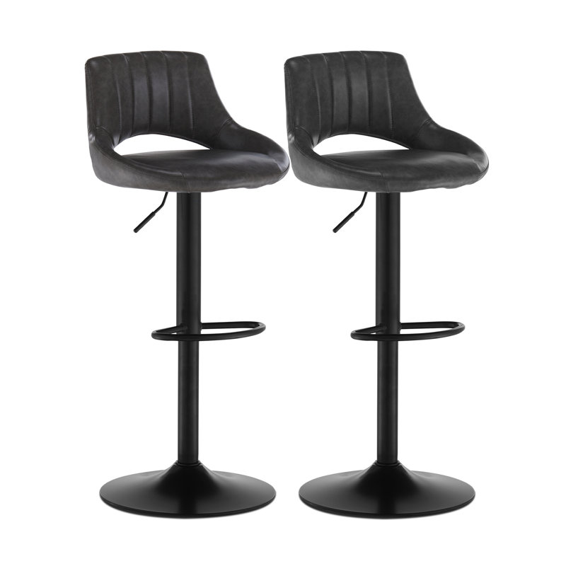 Salma Swivel Upholstered Adjustable Height Counter Stool with Metal Frame, Grey